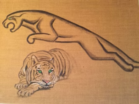 Two Phases of Life — drawing of a leaping and a resting feline