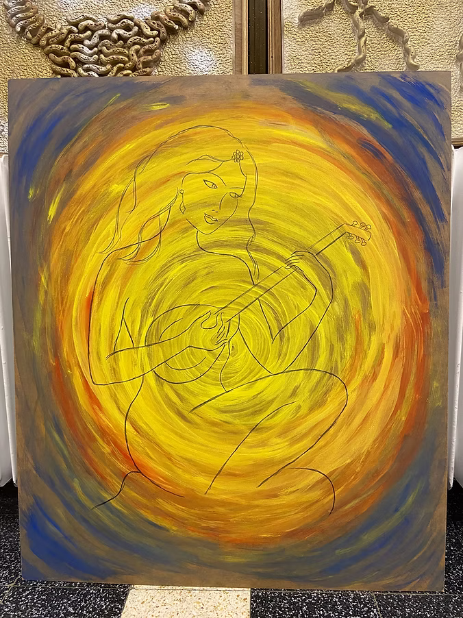 Whirl II — painting of figures drawn inside a golden spiral